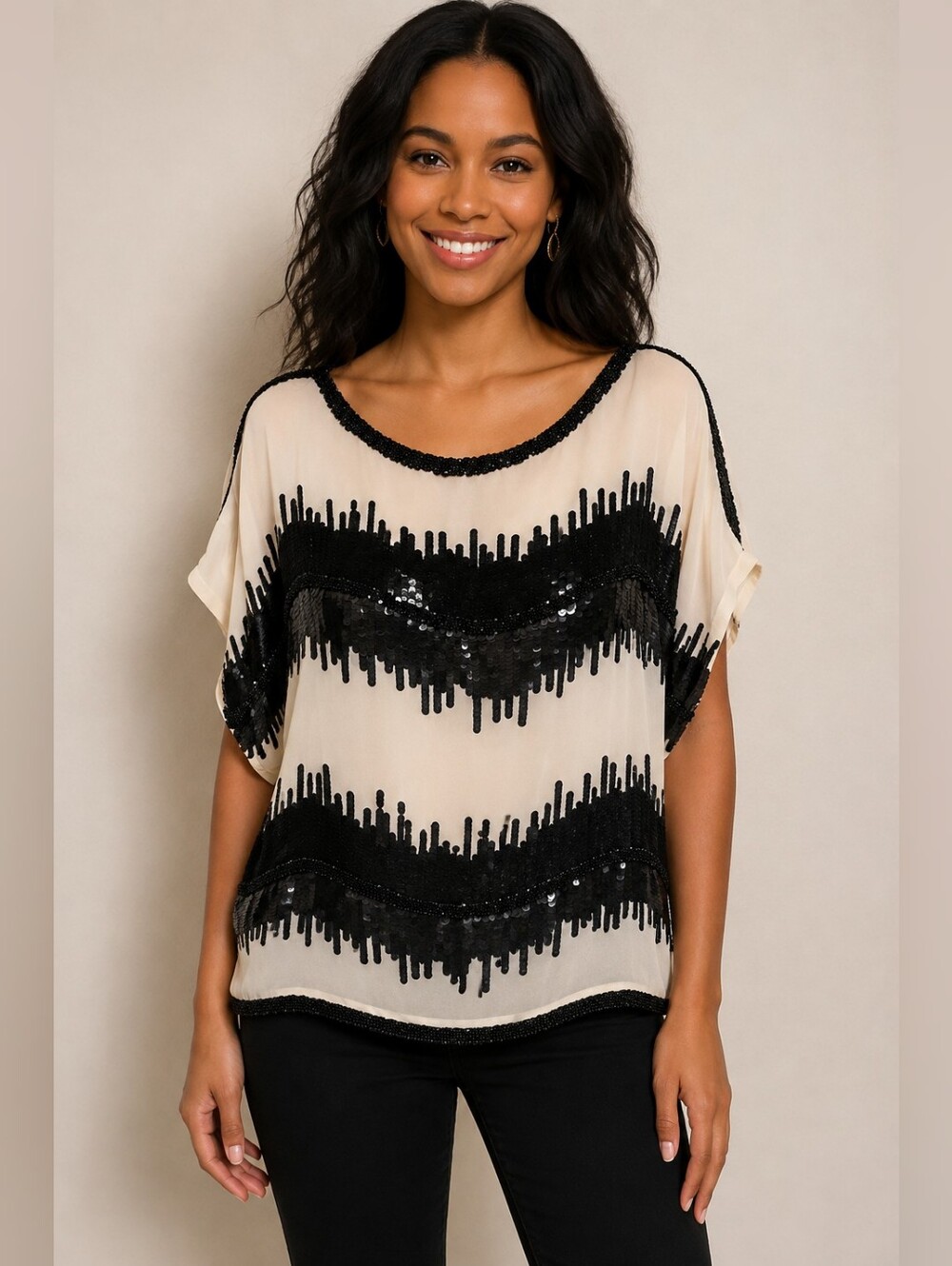 ❤️ RENZO + KAI FLOWY BEADED TOP / BLOUSE, SMALL